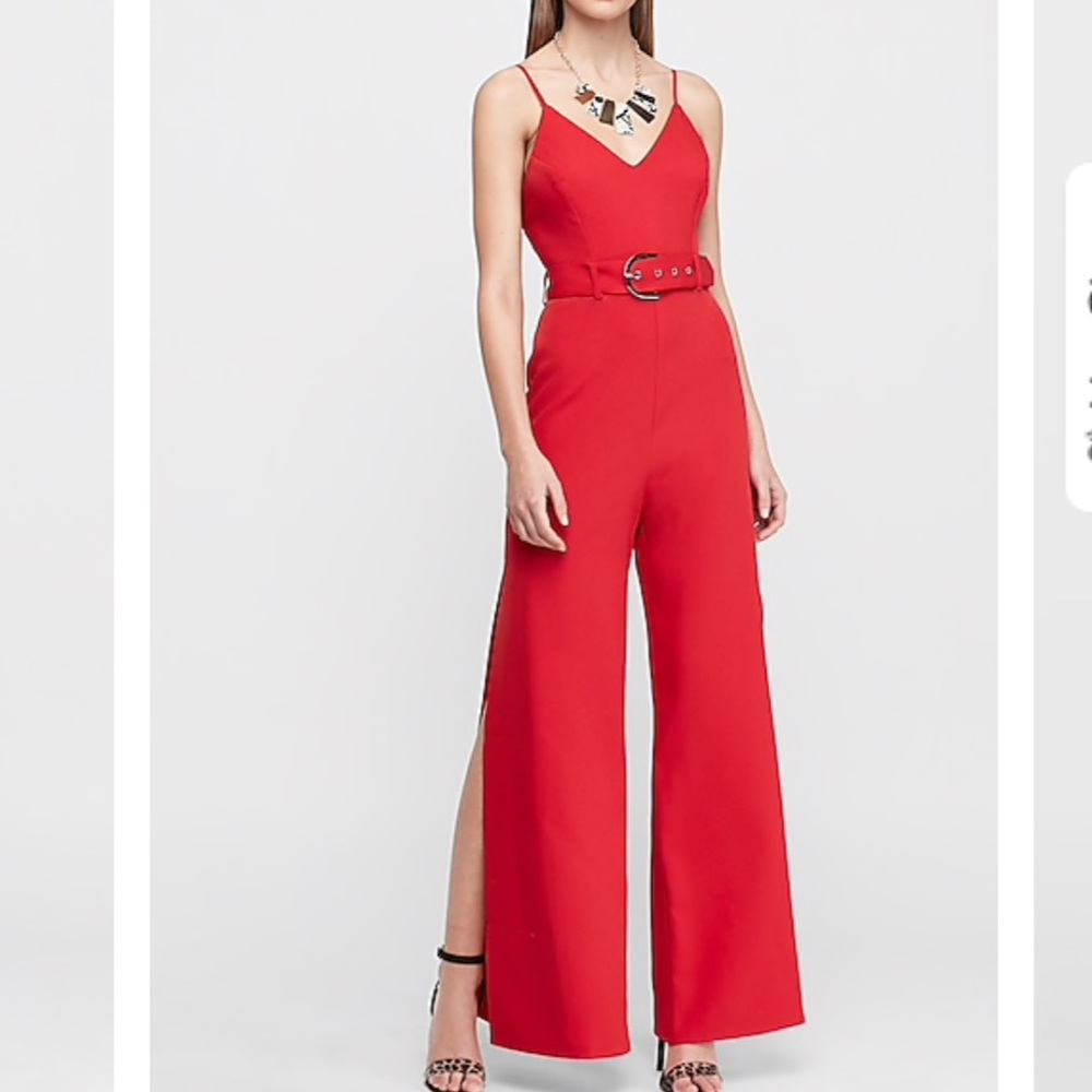 Express, Belted Split Wide Leg Jumpsuit